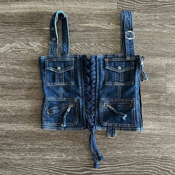 NWOT Jaded London Denim Corset Top Lace-Up Utility Pocket Y2K Jean Bustier US 6 - Picture 10 of 16